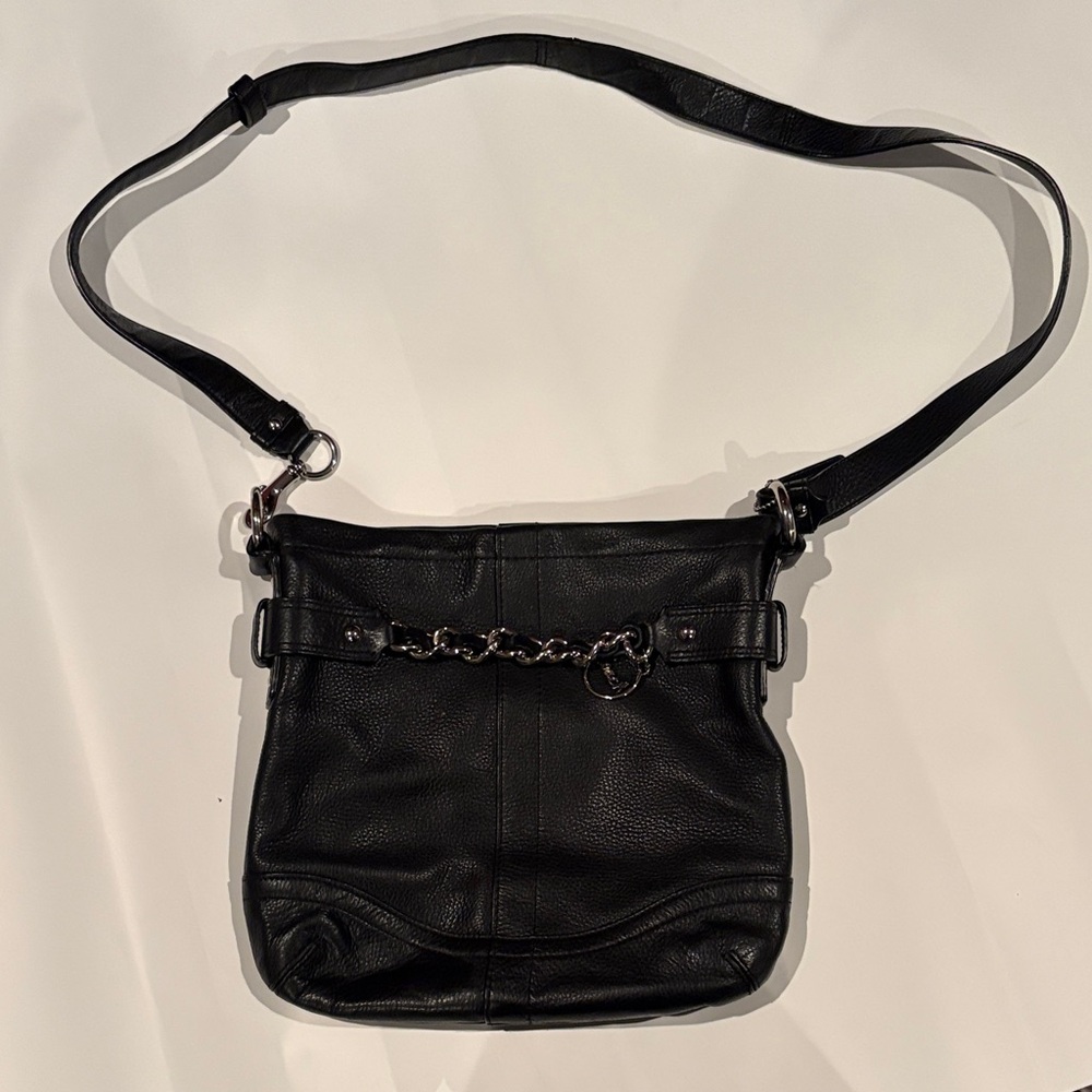 Coach Black Leather Crossbody Bag with Chain Detail